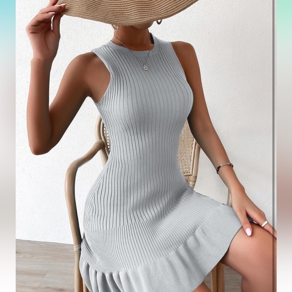 Sleeveless Sweater Dress Crochet Ribbed Knit Ruffle Hem Bodycon
8027 - Picture 4 of 7